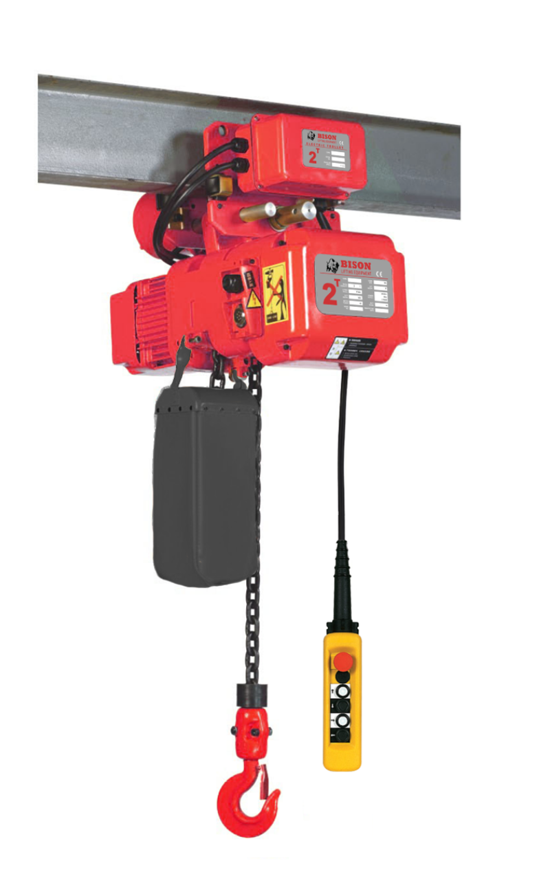 Bison 2Ton Electric Chain Hoist - Trolley Mount, 230v/460v, 3-Phase, Single Speed